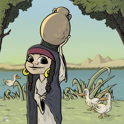 Egyptian girl fills a pottery pot with nile water in the midst of egyptian nature in the twentieth century Egyptian Cartoon, Upper Egypt, Character Girl, Art Therapy Projects, Egyptian Food, Pottery Pot, City Illustration, Art Characters, Art Therapy