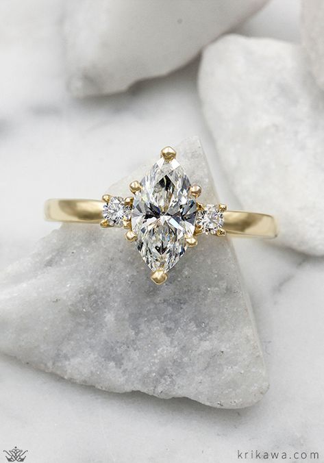 Engagement Rings With Stones On Band, Marquise Trio Engagement Ring, Marquise With Round Side Stones, Marquise Three Stone Ring, Vintage Gold Marquise Engagement Ring, Classy Engagement Ring Pear, 3 Stone Engagement Rings Marquise, Three Stone Marquise Ring, Three Stone Engagement Rings Marquise