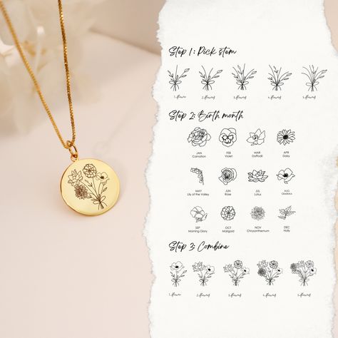 Family Necklace Mother Jewelry, Engraved Necklace Mothers, Custom Engraved Necklace, Flower Necklace Gold, Mom Necklace Personalized, Mother Necklace Personalized, Birth Flower Necklace, Eco Jewelry, Necklace For Mom