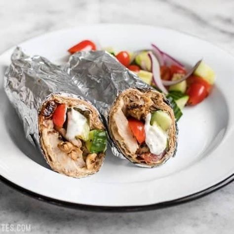 Greek Chicken Wraps - Step by Step Photos - Budget Bytes Taziki's Chicken Roll Ups, Greek Wraps Chicken, Fresh Wraps, Italian Wrap, Budget Bytes Recipes, Potluck Meals, Healthy Foods To Make, Budget Bytes, Healthy Wraps