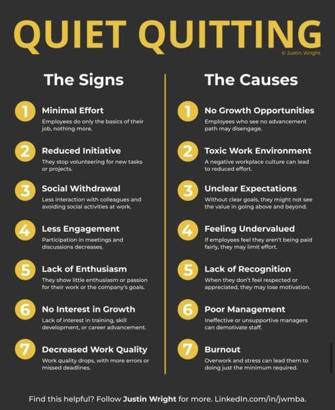 Quiet Quitting, Good Leadership Skills, Business Infographics, Job Advice, Leadership Management, Work Skills, Leadership Tips, Business Leadership, Work Motivation