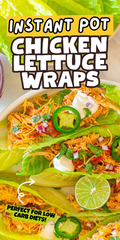 Instant Pot keto chicken wraps in lettuce leaves Low Carb Chicken Lettuce Wraps, Chicken Taco Lettuce Wraps, Pf Changs Chicken Lettuce Wraps, Layered Bean Dip, Lettuce Tacos, Taco Lettuce Wraps, Eating Keto, Spiced Chicken, Chicken Taco