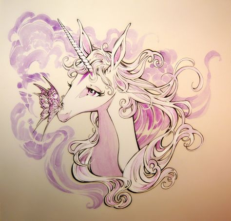 The Last Unicorn Tattoo, Unicorn Tattoo, 16 Tattoo, Fantasy Unicorn, Unicorn Tattoos, Last Unicorn, The Last Unicorn, Bristol Board, Unicorn Art