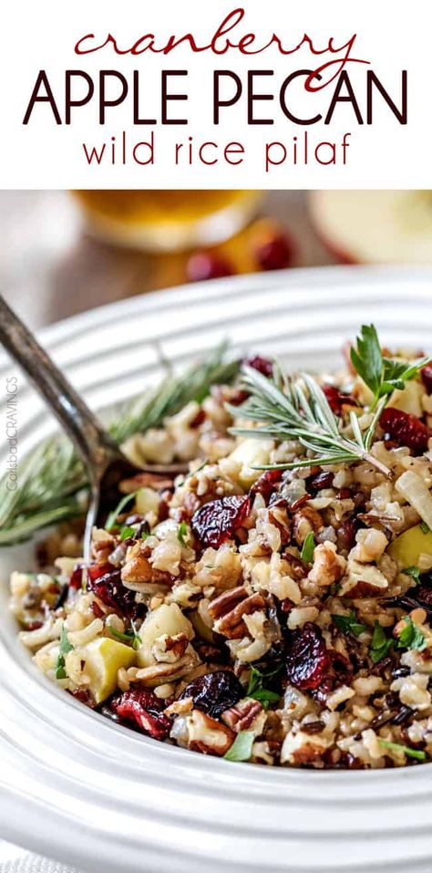 ONE POT Cranberry Apple Pecan Wild Rice PIlaf (perfect for the holidays!) Cranberry Rice, Wild Rice Pilaf, Wild Rice Recipes, Rice Pilaf Recipe, Rice Side Dish Recipes, Pilaf Recipes, Christmas Side, Christmas Side Dishes, Carlsbad Cravings