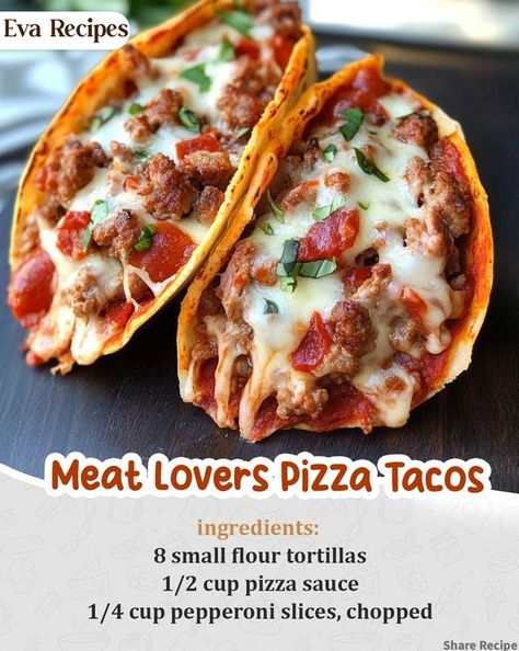 Pizza Tacos Flour Tortillas, Pizza Tacos, Meat Lovers Pizza, Okra Recipes, Taco Ingredients, Taco Pizza, Yummy Dips, Meat Lovers, Game Day Food