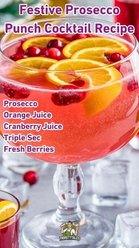 I'm excited to share my favorite festive Prosecco punch cocktail recipe. It's a bubbly drink that's perfect for celebrations, combining sweet fruit flavors with the crispness of Prosecco. Let’s get into the details! Mix With Prosecco, Big Batch Christmas Party Drinks, Prosecco Vodka Punch, Brunch Drinks Alcoholic Easy, Boozy Party Punch, Christmas Punch With Prosecco, Prosecco Christmas Punch, Christmas Cocktails With Prosecco, Persecco Cocktails Drink Recipes