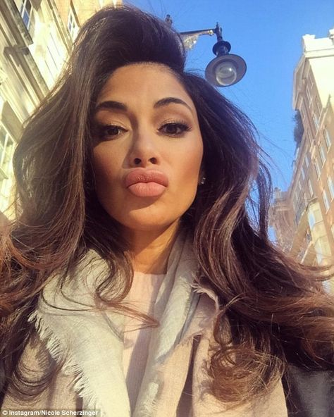 Perfect pout: On Tuesday afternoon, Nicole Scherzinger, 38, appeared to be playing up to all of the chatter, as she puckered up for a selfie while out and about in London Celebrity Selfies, Facial Fillers, Long Brunette, Nicole Scherzinger, X Factor, Lip Fillers, Youthful Skin, Beautiful Skin, Inspirational Women