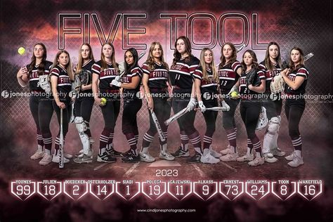 5-Tool Banner 2023 - Team Sport Banner Samples - cjonesphotos Softball Banner Pictures, Lacrosse Team Pictures, Softball Team Photos, Team Picture Poses, Softball Team Pictures, Softball Pictures Poses, Sports Team Photography, Softball Photography, Softball Team Banners