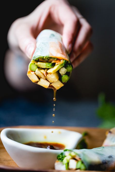 Spring Roll Photography, Tofu Spring Rolls, Roll Photography, Bojon Gourmet, Fried Spring Rolls, Fresh Spring Rolls, Marinated Tofu, Food Photoshoot, Healthy Vegan Snacks