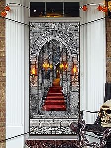 Decorate Hallway, Beauty And The Beast Halloween, Castle Entrance, Gothic Birthday, Birthday Photo Background, Grey Stone Wall, Medieval Theme, Carpet Staircase, Vampire Party