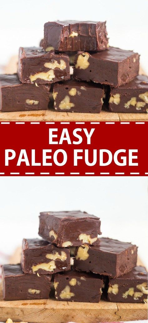 This easy paleo fudge comes together in a few minutes! It's made with coconut oil, coconut milk, honey and cocoa powder so it's dairy free, grain free and refined sugar free, making them a delicious paleo dessert! Paleo Fudge, Paleo Candy, Fudge Chocolate, Grain Free Desserts, Christmas Fudge, Paleo Recipes Dessert, Glutenfree Dairyfree, Best Baking Recipes, Paleo Chocolate