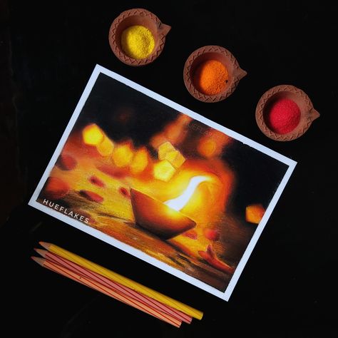 Diwali art, diwali drawings, diya, oil lamps, bokeh background, bokeh lights, night lights photography, warm colours artwork, realistic pencil sketch Diwali Homework, Diya Drawing, Diwali Colours, Diwali Art, Diwali Drawing, Andrew Loomis, Drawing Collection, Beach Art Painting, Realistic Sketch