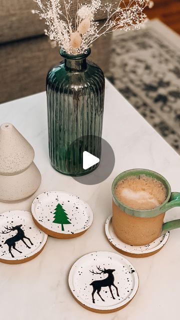 Katie Bookser on Instagram: "I found these cork coasters at Ikea and thought they would be perfect for some Christmas coasters 🌲 #diy #christmas #christmasdecor #christmascrafts #homedecor #holidaydecor #diyhomedecor #diyproject #ikeahack #ikeahacks #ikeafinds #ikeadiy" Diy Christmas Coasters Tile, Christmas Coasters Diy, Diy Christmas Coasters, Polymer Clay Coasters, Ikea Cork, Coasters Diy, Ikea Crafts, Ikea Finds, Christmas Coasters