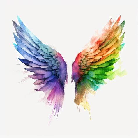 Page 5 | Rainbow Angel Wings Images - Free Download on Freepik Colorful Wings Tattoo, Waterpaint Ideas, Rainbow Angel Wings, Wings Images, Angel Wings Images, Wing Tattoos On Back, Rainbow Wings, Rainbow Angel, Wing Tattoo Designs