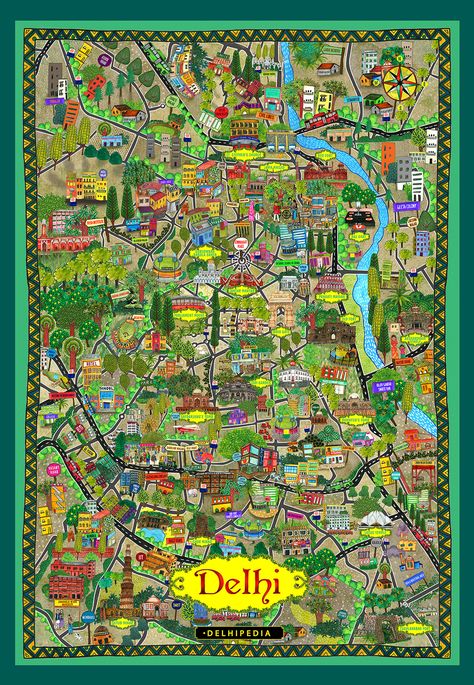 Vandana Singh on Behance Delhi Map, Delhi City, Transit Map, India Travel Places, City Artwork, World History Lessons, India Architecture, Pictorial Maps, India Map