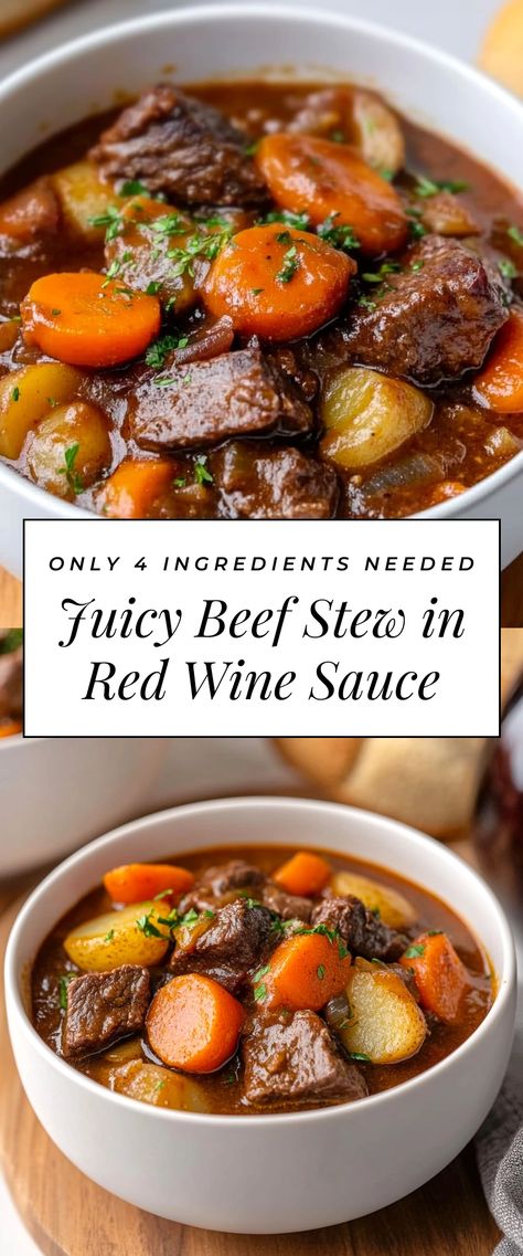 Image for Juicy Beef Stew in Red Wine Sauce Red Wine Beef Stew Dutch Oven, Instant Pot Beef Stew With Red Wine, Beef Stew In Red Wine Sauce, Dinner Recipes Stew Meat, French Beef Stew With Red Wine, Christmas Eve Beef Stew, Red Wine Beef Stew Crockpot, Beef Stew With Tomato Sauce, Beef Tenderloin Stew Recipes