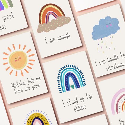 Positive Affirmations for Kids, Encouragement Cards #AffirmationCards #PositiveVibes #SelfLove #DailyAffirmations Diy Positive Affirmation Cards, Digital Cards Design Ideas, Diy Affirmation Cards, Kids Affirmations, Affirmation Cards Printable, Positive Affirmations For Kids, Motivational Cards, Positive Affirmation Cards, Pun Card