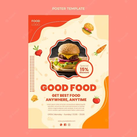 Free Vector | Flat design good food poster Food Leaflet Design, Food Festival Design, Fast Food Logos, Poster Flat, Man Cooking, Homemade Cupcakes, Food Logo Design, Vintage Poster Design, Leaflet Design