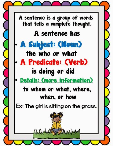 Teaching Sentences, Sentence Writing Activities, Making Sentences, Second Grade Writing, Sentence Activities, Sentence Frames, Fall Writing, Classroom Anchor Charts, Subject And Predicate