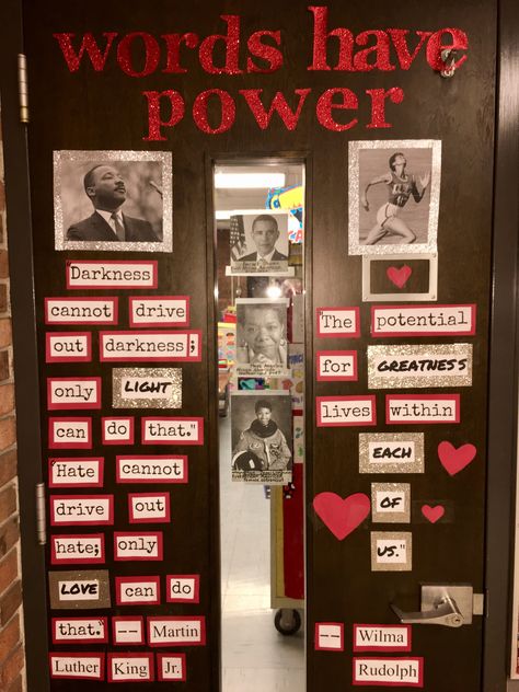 Black Classroom, History Bulletin Boards, History Classroom Decorations, High School History Classroom, American History Classroom, Words Have Power, High School History, School Doors, History Classroom