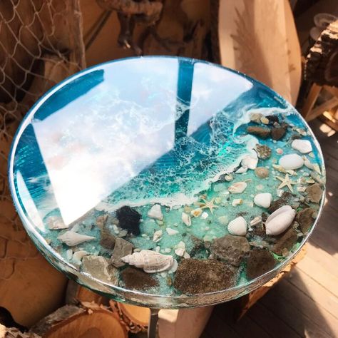 Epoxy Resin Ocean Table, Coffee Table Resin Epoxy, Epoxy Beach Table, Beach Resin Table, Seashell Resin Table, Small Resin Table, Ocean Resin Table, Diy Resin Coffee Table, Guest Bathroom Ideas Paint