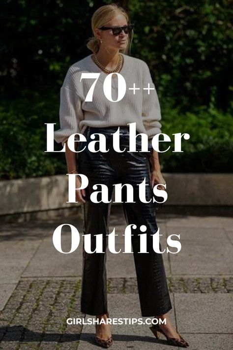 Elevate your style with 70+ leather pants outfits that are chic, trendy, and classy. Perfect for spring, summer, fall, and winter, these elegant looks are ideal for casual days, date nights, clubs, concerts, bars, and birthdays. Stay stylish at work with business casual outfits, and dress up for dinner parties and evening events. Embrace edgy street style with all-black ensembles, sneakers, boots, and baddie vibes. Keep up with the latest fashion trends. Winter Outfits With Leather Leggings, Leather Shirt With Jeans, Preppy Leather Pants Outfit, Winter Leather Outfits Women, Dressy Black Leather Pants Outfit, Black Faux Pants Outfit, Business Casual Leather Pants Outfit, Burgundy Leather Pants Outfit Winter, Blazer And Leather Pants Outfit