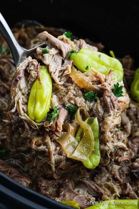 Crock Pot Mississippi Pork Roast - Eating on a Dime Pork Shoulder Crock Pot, Mississippi Pork Roast, Pulled Pork Crock Pot, Pork Crock Pot, Pulled Pork Crock, Crock Pot Chuck Roast, Pork Crock, Leftover Pot Roast, Easy Pot Roast