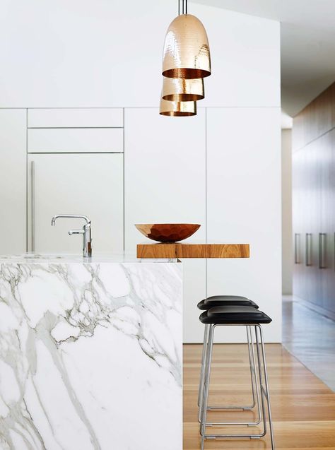 30 Two-Tier Kitchen Island Ideas and Designs You Can't Miss | Hunker Two Tier Kitchen Island, Two Tier Island, Marble Wood Kitchen, Modern Marble Kitchen, Kitchen Spotlights, Kitchen Renovation Inspiration, Patterned Tile Backsplash, Kitchen Benchtops, Marble Island