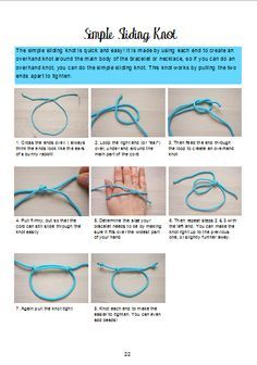 head. 6.Then repeat steps 2 & 3 with the left end. You can make the knot right up to the previous one, or slightly further away. Just be careful not to move the previous knot, or your bracelet might end up the wrong size. Slide Knot Tutorial, How To Tie A Sliding Knot Necklaces, How To Tie The End Of A Bracelet Sliding Knot, How To Tie Nots For Bracelets, End Of Bracelet Knot, Resizable Bracelet Diy, Tying A Bracelet Sliding Knot, Self Adjusting Bracelet Sliding Knot Diy, How To Tie End Of Bracelet