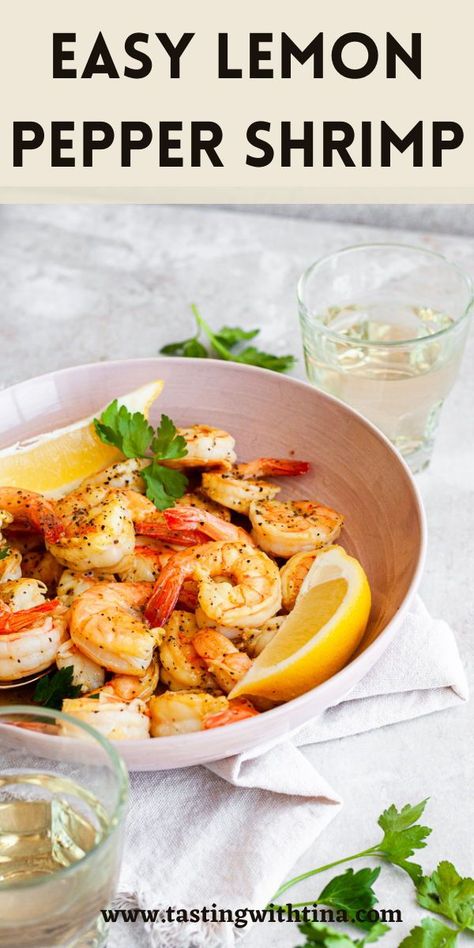 Lemon Pepper Shrimp is simple, easy, and so delicious! With lemon, black pepper, and a few other ingredients, this shrimp comes together in 10 minutes and is perfect for a variety of different dishes. Pepper Cocktail, Pepper Shrimp Recipe, Cocktail Shrimp, Lemon Pepper Shrimp, Pistachio Crusted Salmon, Pepper Shrimp, Lemon Pepper Seasoning, Food Substitutions, Summer Recipes Dinner