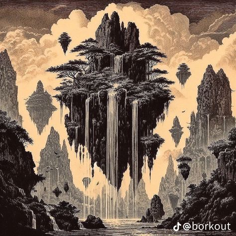 Dark Fantasy Minecraft, Minecraft Lore, Fantasy Minecraft, Dark Island, Island Landscape, Floating Islands, Graphite Art, Floating Island, Minecraft Designs