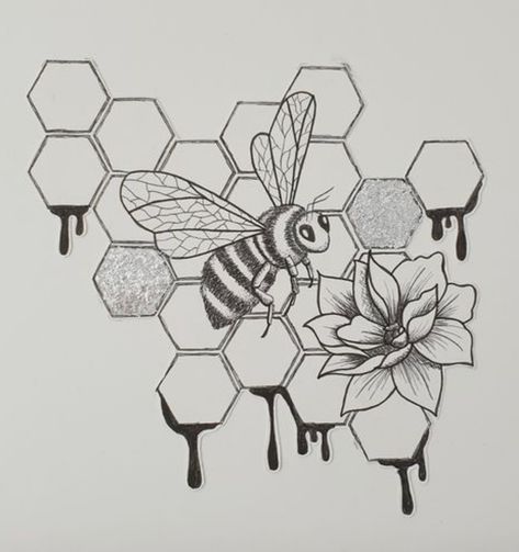 Honeycomb Sketch, Honeycombs Drawings, Honeycomb Tattoo, Bee And Flower, Honey Drops, Weekly Inspiration, Candle Scents, Tattoo Stencil, Tattoo Stencils