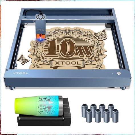 xTool D1 Pro Upgraded Laser Engraver with Rotary, 10W Output Power DIY Laser Cutter, 60W Higher Accuracy Laser Engraving Machine, Laser Engraver for Wood and Metal, Paper, Fabric, Acrylic Woodworking Cnc Machine, Xtool D1 Pro, Mini Laser Engraver, Engraver Machine, Vinyl Acrylic, Metal Vinyl, Personalised Gifts Diy, Absorbent Coasters, Bar Coasters