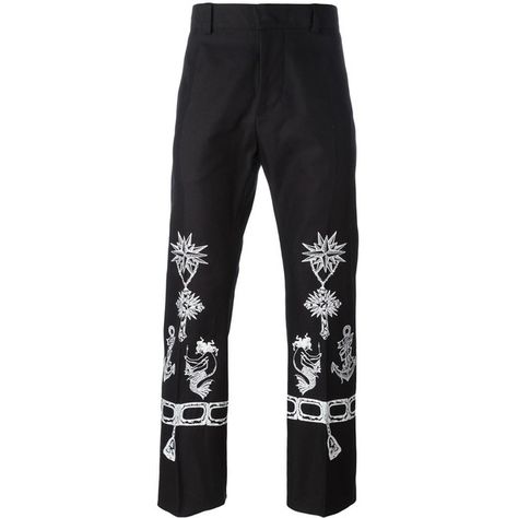 Alexander McQueen embroidered straight-leg trousers ($1,150) ❤ liked on Polyvore featuring men's fashion, men's clothing, men's pants, men's casual pants, black, mens floral print pants, mens patterned pants and mens embroidered pants Patterned Pants, Floral Print Pants, Embroidered Pants, Men Trousers, Men Pants, Print Pants, Straight Leg Trousers, Pants Pattern, Mens Pants Casual