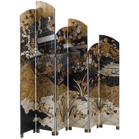 Folding Screen with Japanese Illustration | From a unique collection of antique and modern screens and room dividers at https://www.1stdibs.com/furniture/more-furniture-collectibles/screens/ Art Deco Screen, Modern Screens, Japanese Screen, 20th Century Art, Art And Craft Materials, Screen Painting, Room Divider Screen, Japanese Illustration, Folding Screen