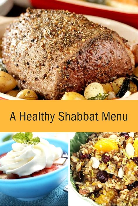 A healthy Shabbat Menu. All the recipes for a healthy Shabbat dinner. Shabbos Menu Ideas, Sabbath Dinner Ideas, Shabbat Dinner Recipes, Jewish Dishes, Shabbat Recipes, Jewish Foods, Kosher Food, Jewish Holiday Recipes, Kosher Cooking