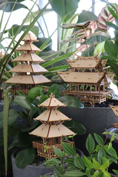 Mini Treehouse For Plants, Mini Treehouse, Jade Bonsai, Filipino Clothing, Asian Architecture, House Front Design, Garment Racks, Cool Inventions, Miniature Garden