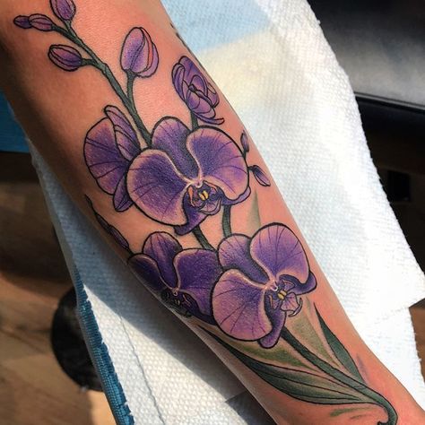 🌸Some orchids for Jessica 🌸 @sacredlotus828 . . . . #tattoo #tattoos #orchid #orchidtattoo #colortattoo #nc #nctattoos #nctattooers… Tattoos Orchid, Purple Orchid Tattoo, Twin Peaks Tattoo, Orchid Flower Tattoos, Purple Tattoos, Orchid Tattoo, Memorial Tattoos, Purple Orchids, Foot Tattoo