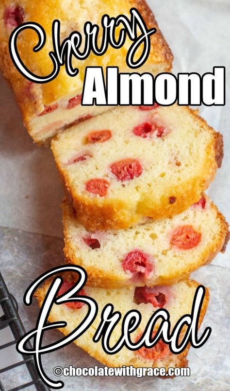 Cherry Almond Bread Cherry Almond Bread, Cherry Quick Bread, Cherry Bread Recipe, Almond Glaze, Glazed Cherries, Cherry Bread, Baking Breads, Tart Cherries, Almond Bread