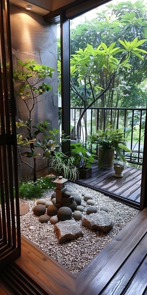 Lush Balcony, Balcony Oasis, Indoor Garden Rooms, Small Patio Spaces, Small Japanese Garden, Garden Pathways, Japanese Garden Landscape, Small Garden Ideas, Zen Garden Design