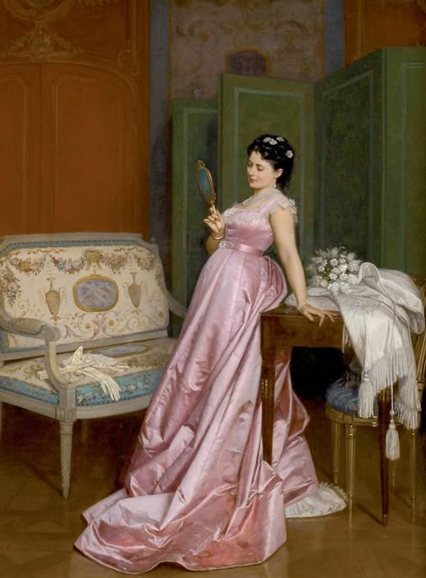 Auguste Toulmouche, Images Victoriennes, Pre Raphaelite Art, Vanity Sets, Rennaissance Art, Old Paintings, Victorian Art, Historical Art, Reference Poses