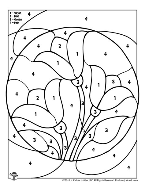 Spring Color by Number Printable | Woo! Jr. Kids Activities : Children's Publishing Flower Paint By Number, Spring Color By Number, Activity Pages For Kids Free Printables, Wardrobe Color Guide, Kids Art Activities, Activity Pages For Kids, Color By Number Printable, Tulip Colors, Glass Painting Patterns