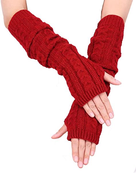 Colorful House Fingerless Thumb Hole Long Gloves Mittens Winter Arm Warmer (19 Inch, Dark Red (New Pack)) at Amazon Women’s Clothing store Blue Fingers, Colorful House, Red Gloves, Wool Gloves, Chunky Knit Blanket, Size Difference, Long Gloves, Dress Gloves, Knit Mittens