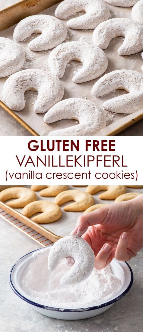 Gluten Free Crescent Cookies, Glutenfree Cookies Christmas, Gluten Free Sour Cream Cookies, Gluten Free Anise Cookies, Vanilla Christmas Cookies, Gluten Free German Desserts, Gf Holiday Cookies, Gf Winter Recipes, Easy Christmas Cookies Gluten Free