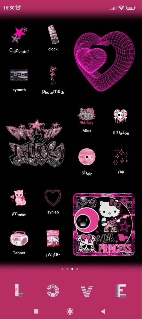 Black Pink Y2k Wallpaper, Ios 16 Wallpaper Y2k Pink, Y2k Pink Homescreen, Black And Pink Y2k Widgets, Grunge Y2k Phone Theme, Widgetsmith Ideas Y2k, Widget Iphone Aesthetic Y2k, Y2k Ios 16 Layout, Ios 16 Wallpaper Pink And Black