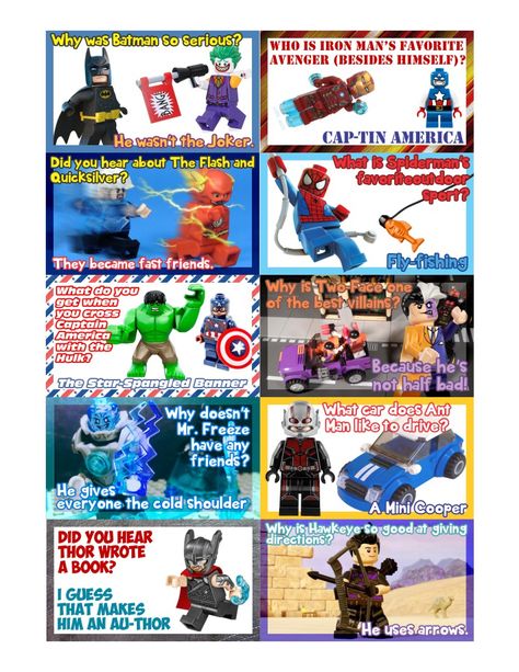 Superhero Lunchbox Notes, Lego Jokes, Lego Movie Poster, Lunch Stuff, Easy Games For Kids, Kids Lunch Box Notes, Lego Printables, Kid Jokes, Lunchbox Jokes