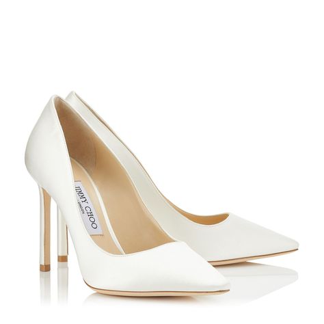 What Shoes Will Meghan Markle Wear on Her Wedding Day?- TownandCountrymag.com Jimmy Choo Romy 100, Jimmy Choo Wedding Shoes, Hak Tinggi, Jimmy Choo Bridal, Jimmy Choo Romy, Jimmy Choo Pumps, Jimmy Choo Heels, Satin Pumps, White Pumps