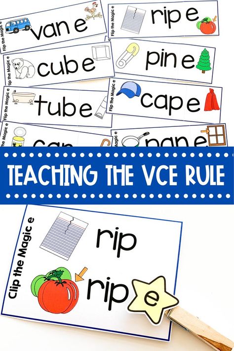 Students love learning to read and write words containing the VCe Syllable Pattern with these hands on interactive VCe Syllable Pattern activities! Perfect for first grade literacy centers when introducing the VCe Syllable Pattern! Silent E Activities, First Grade Literacy Centers, Vce Words, Cvce Activities, First Grade Literacy, Syllable Types, Silent E, Phonics Rules, Word Patterns