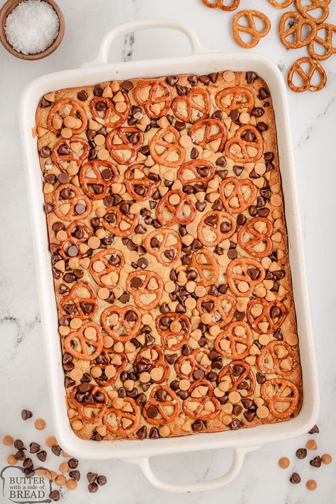 Butterscotch Pretzel Bars, Butterscotch Pretzel Cookies, Cookies Made With Pretzels, Cookies With Pretzels In Them, Pretzel Cookie Recipes, Butterscotch Chip Recipes, Bars With Pretzels, Pretzel Cookie Bars, Cookies With Butterscotch Chips