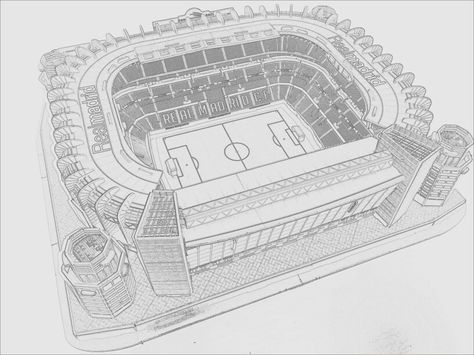 Santiago Bernabeu Real Madrid Stadium, Madrid Stadium, Stadium Drawing, Stadium Architecture, Unique Pants, Perspective Drawing Architecture, Soccer Stadium, Santiago Bernabeu, Messi Argentina